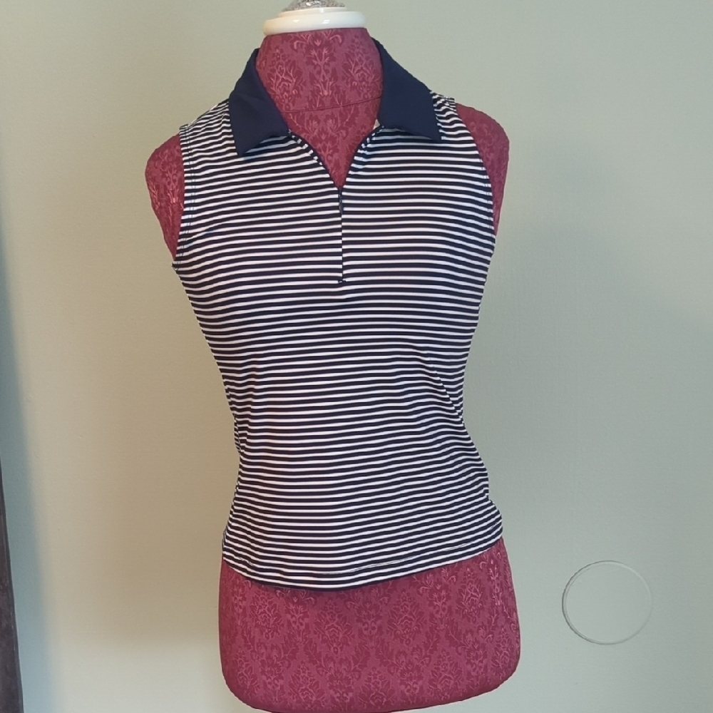 Sincerely Jules Navy and White Striped Sleeveless Polo Top, US XS